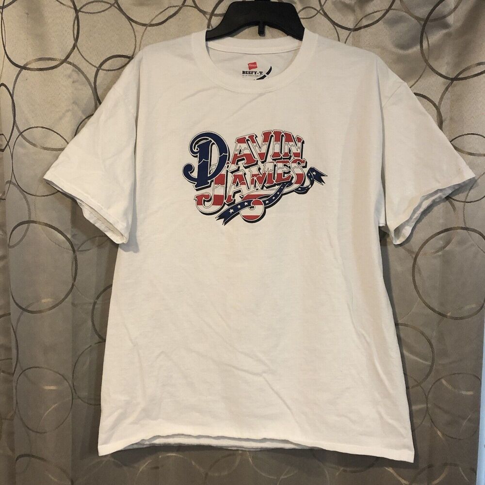 Davin James T-Shirt Mens Large White Hanes Beefy-T Texas Country Music Band Tee